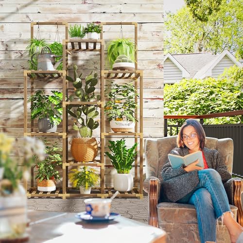 13 Potted Double Rod Wood Plant Stand 56''W*11.6''D*47''H W889584