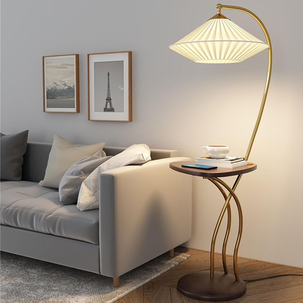 Mid Century Modern Floor Lamp with USB Charging Port and Wood Tray Table Z219948
