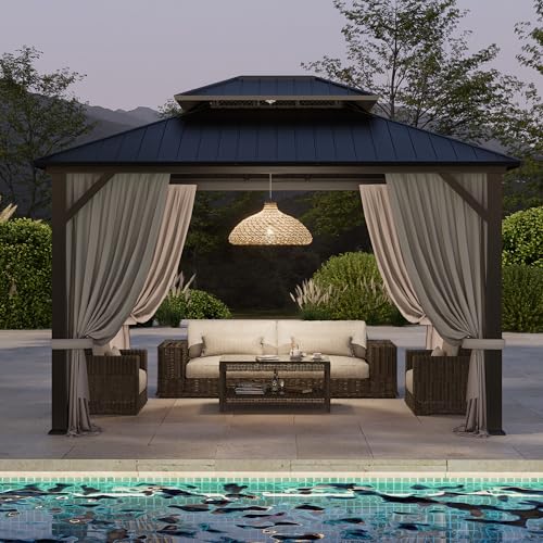 10'x12' Hardtop Gazebo with Privacy Curtains and Netting Q3105