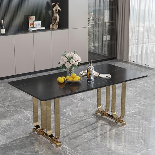 Faux Marble Dining Table with Black Legs Y996