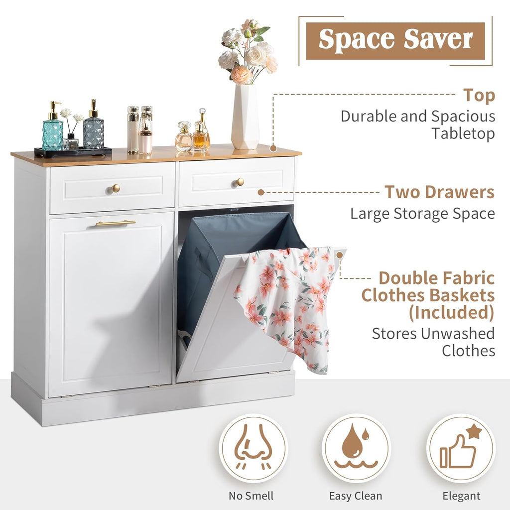 White 2 Doors 2 Drawers 2 Baskets Trash Cabinet J634