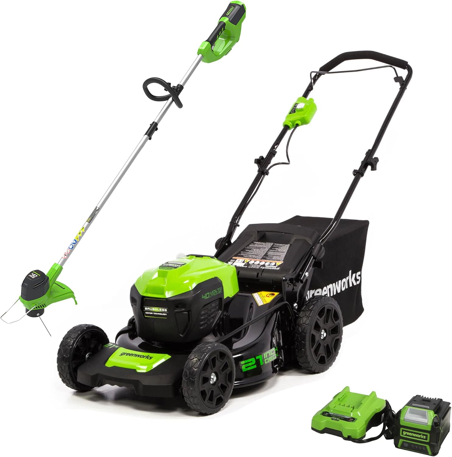 40V 21" Brushless Cordless Electric Lawn Mower, String Trimmer, 5.0Ah Battery and Charger H89405