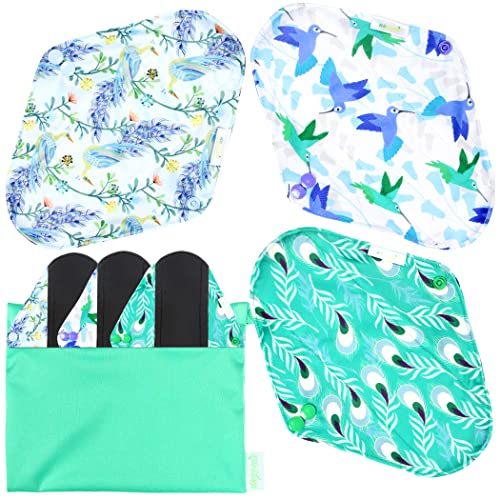 Charcoal Reusable Menstrual Pads 6 Pack with 1 Cloth Mini Wet Bag R356