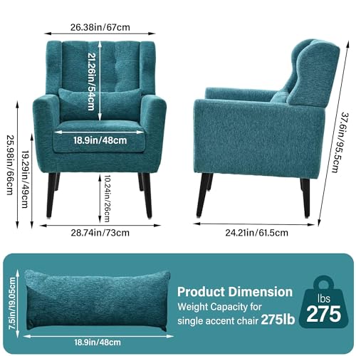 Dark Blue Chenille Fabric Accent Chair Set of 2 F909