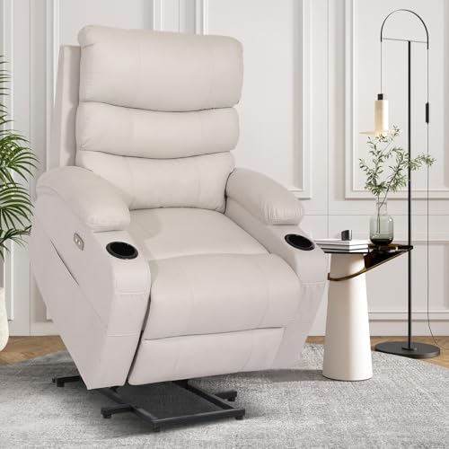 Cream Power Lift Recliner Chair with Massage and Heat Y87689