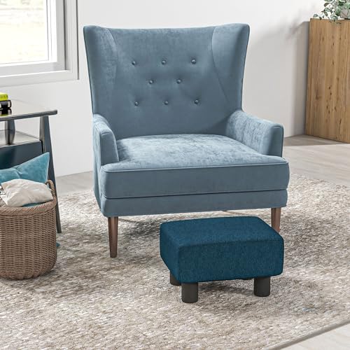 Green Linen Fabric Cube Ottoman with Plastic Legs G9507