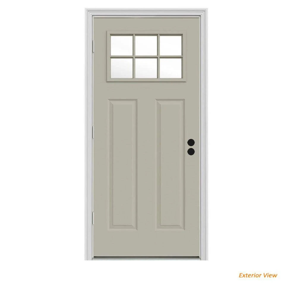 30 in. x 80 in. 6 Lite Desert Sand Painted Steel Prehung Right-Hand Outswing Front Door with Brickmould C608
