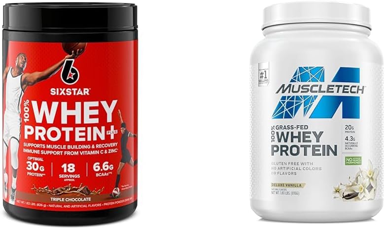 100% Whey Protein Plus Triple Chocolate 1.8 lbs and Grass Fed Whey Protein Powder Deluxe Vanilla 1.8 lbs A922169