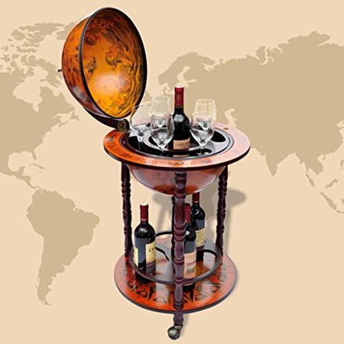 Eucalyptus Wood Globe Bar Cart with Wine Bottle and Glass Holder N100803