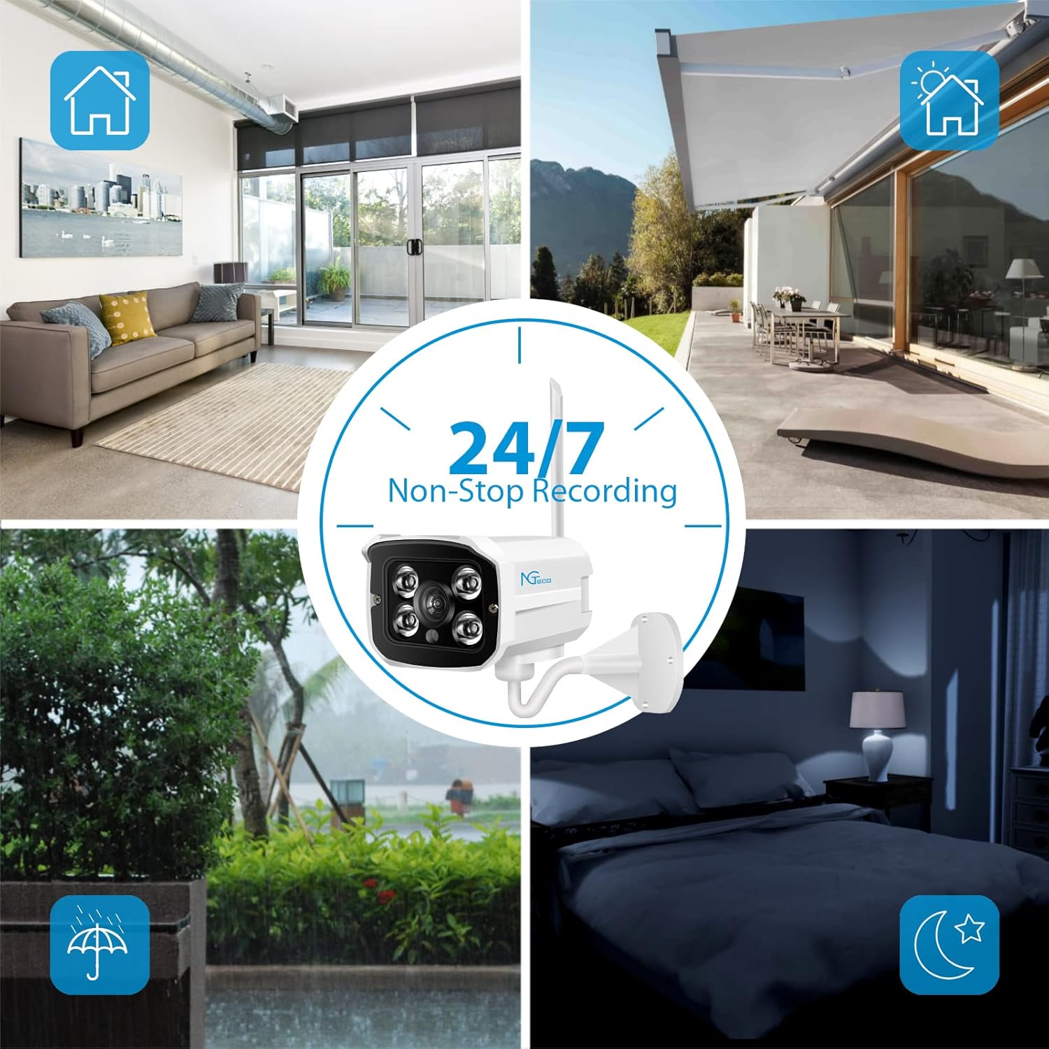 4Pcs Wireless Security Camera System with 1TB Hard Drive Two-Way Audio Night Vision B626249
