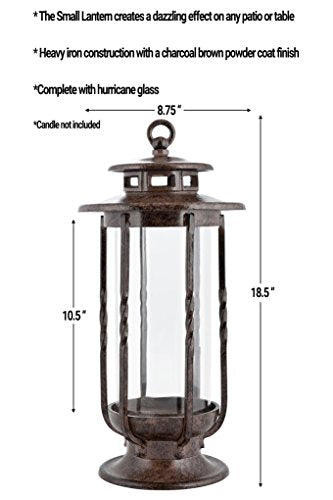 Large Decorative Hurricane Lantern Glass Candle Holder Cast Iron N721