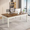 Rustic Brown & White 62-Inch Computer Desk with Solid Wood Legs W843
