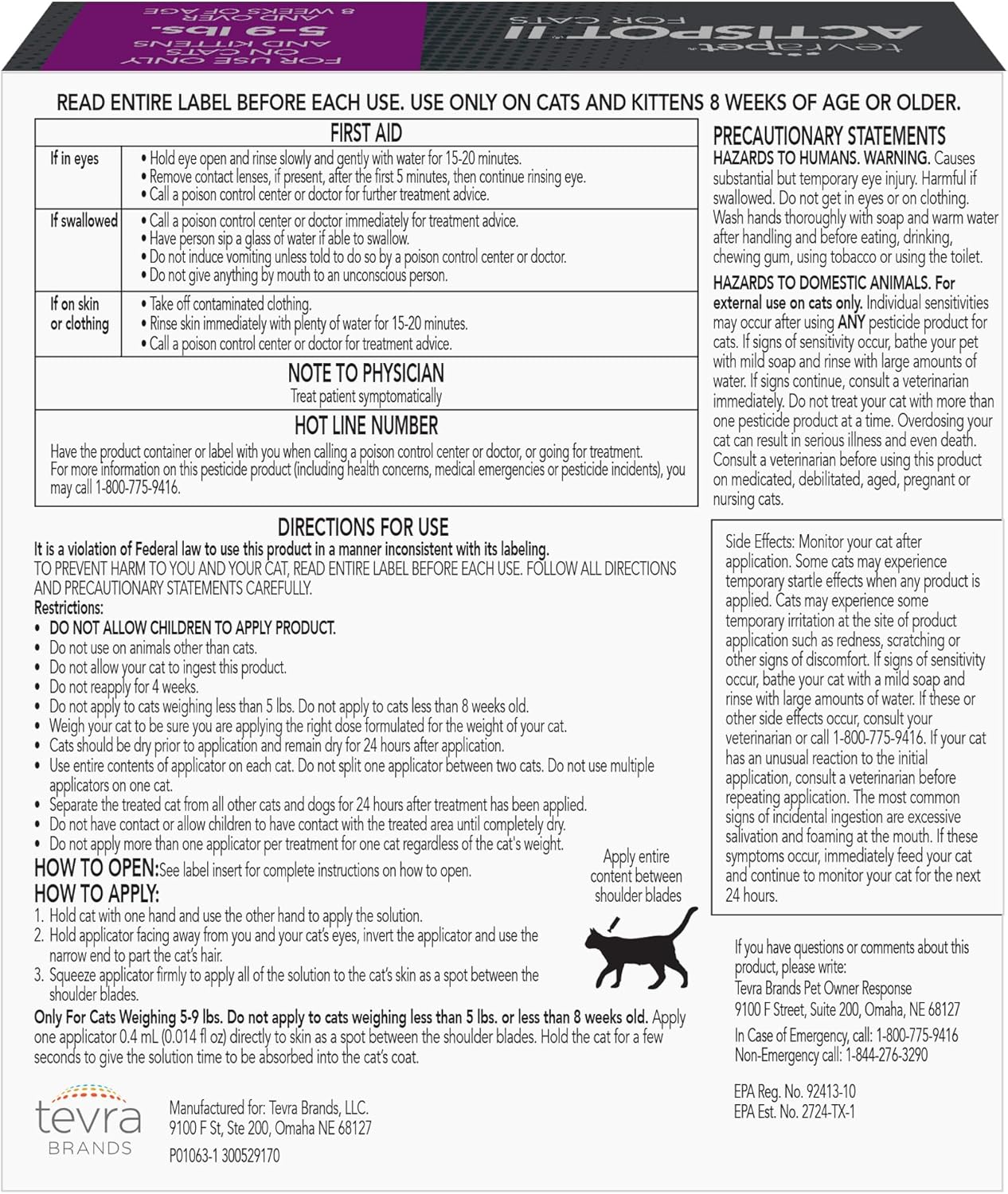 6 Doses Flea Treatment for Cats 5-9 lbs Z372