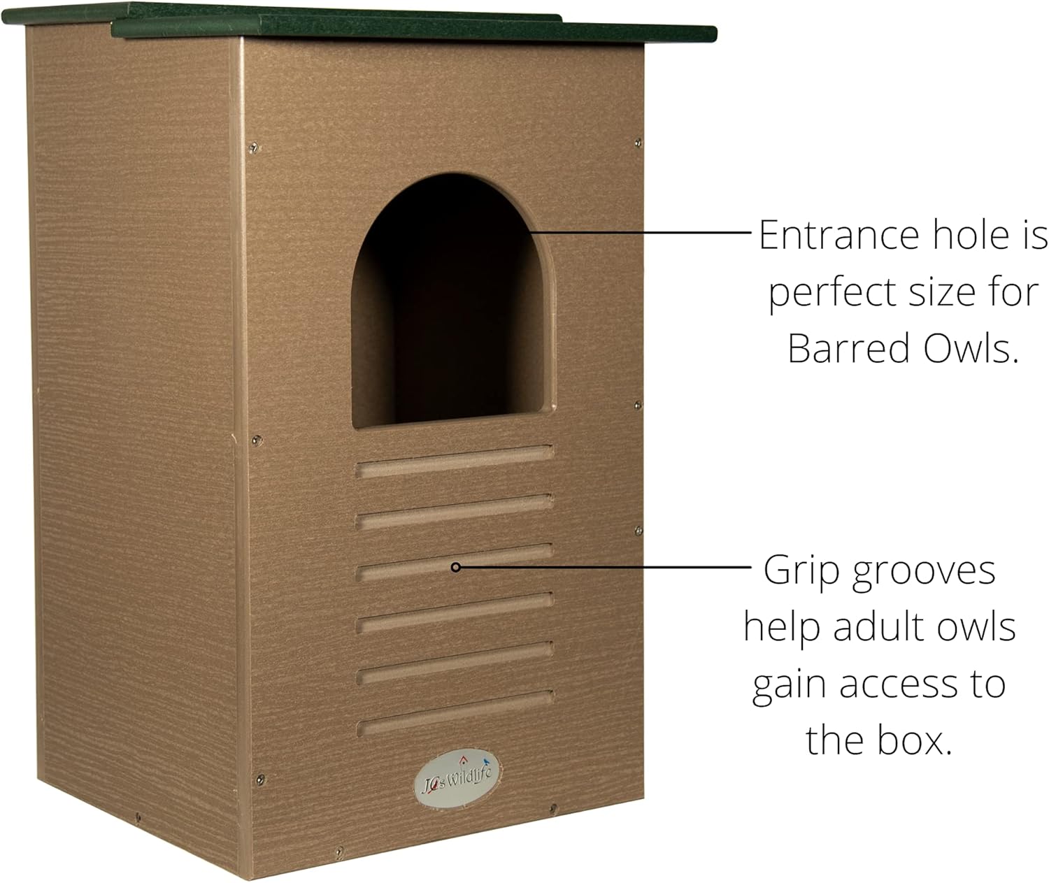 Recycled Poly Lumber Barred Owl Nesting Box with Mounting Hardware and Pine Shavings A7113
