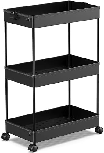 Black 3 Tier Rolling Storage Cart D402