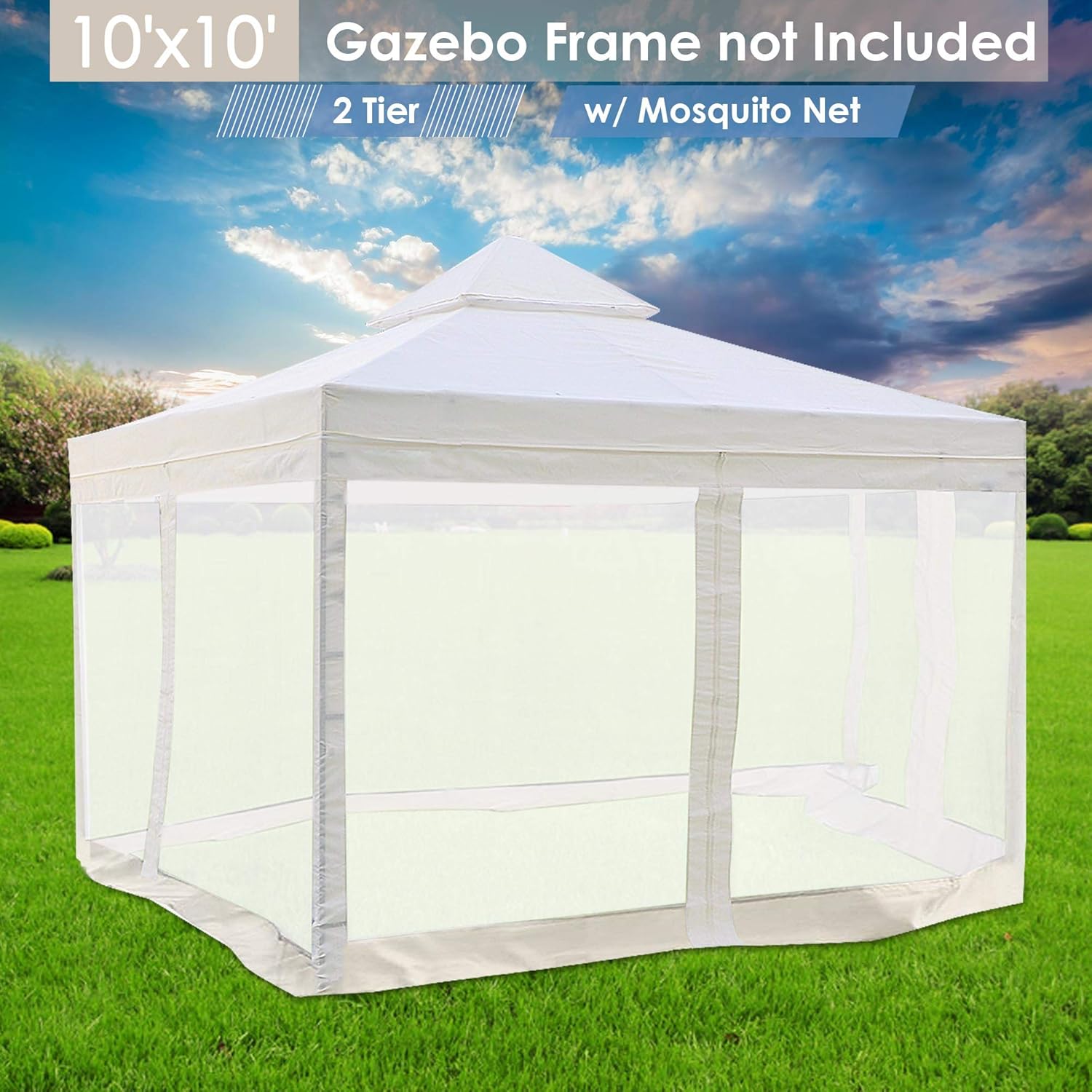 White 10'x10' Gazebo Top Replacement Mesh Net D343911
