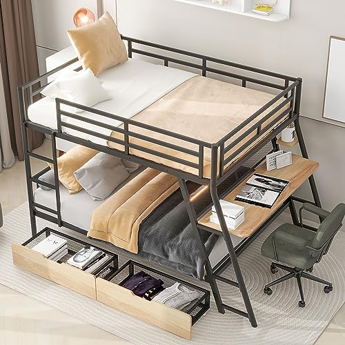 Twin Size Wood Low Loft Bed with Ladder White B5629