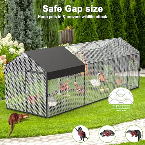 Large Metal Chicken Coop Run with Cover 120" L×40" W×40" H Portable Poultry Cage Y994827
