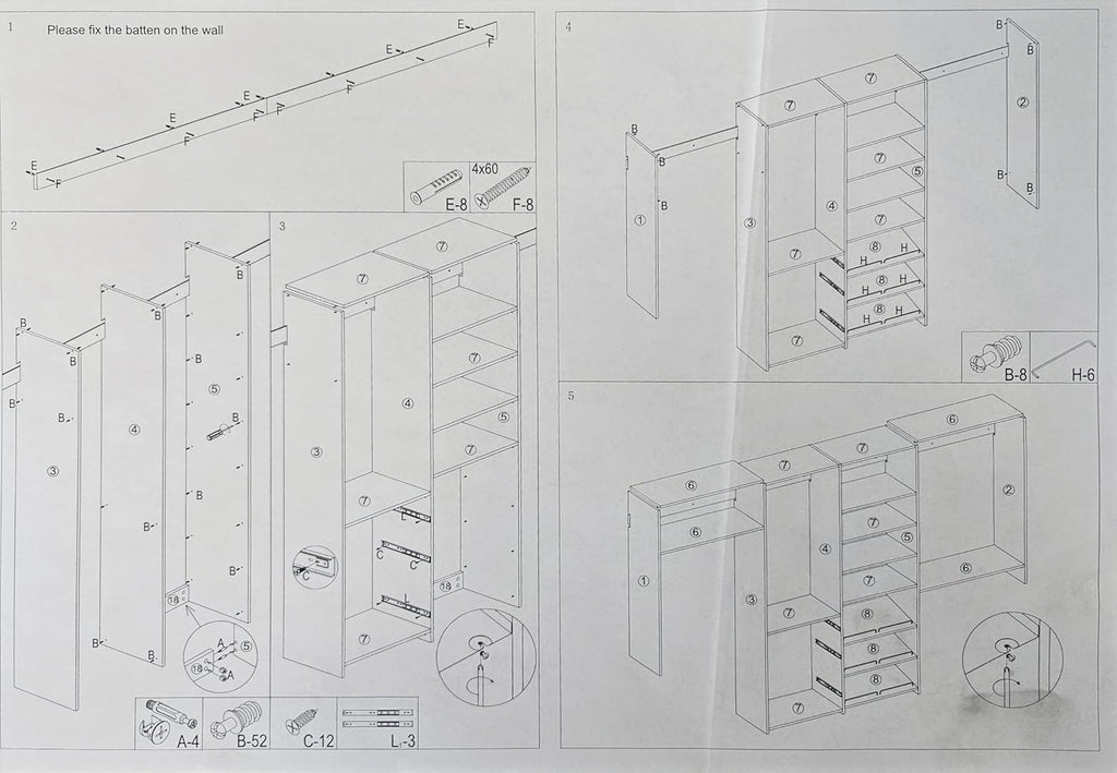 White Wood Wall Mounted Closet Organizer with Shelves and Drawers L53203