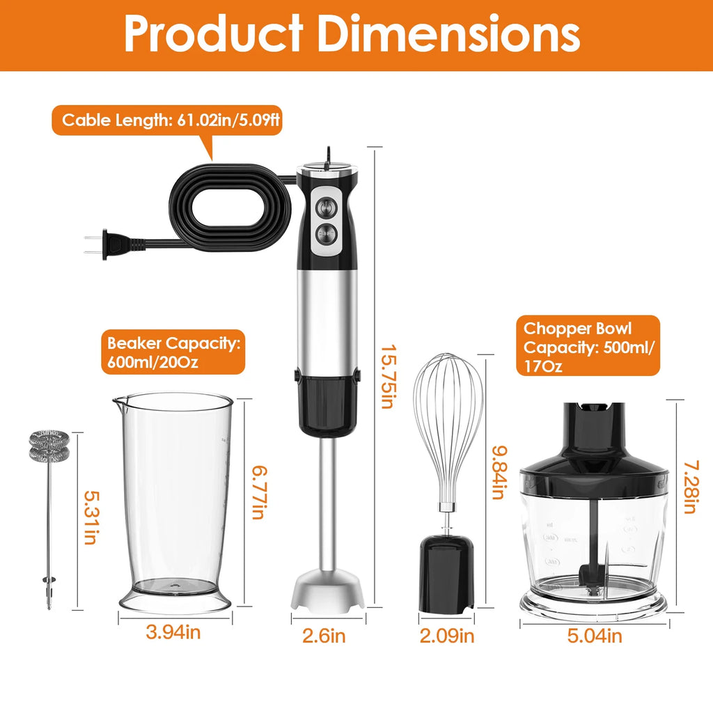 1000W 5 in 1 Stainless Steel Hand Blender with 12 Speeds B65359