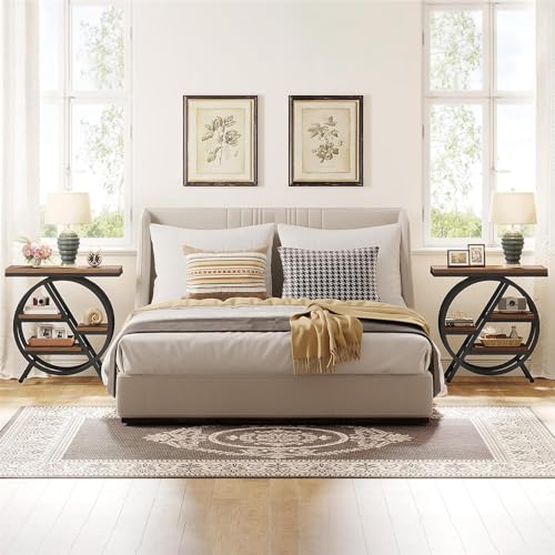 3-Tier Narrow Wood Side Table with Geometric Metal Frame K5110