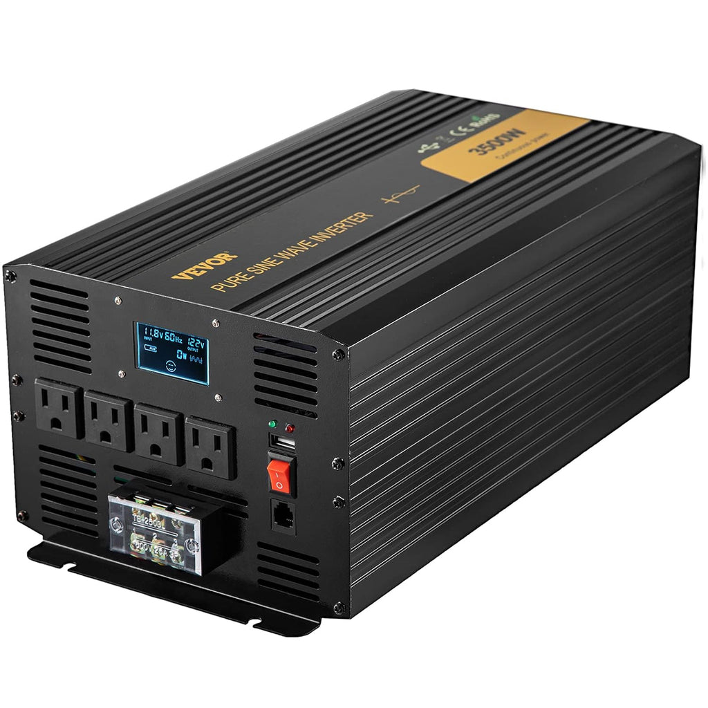 3500 Watt Pure Sine Wave Power Inverter, DC 12V to AC 120V, with USB Port LCD Display Remote Controller and AC Outlets R472839