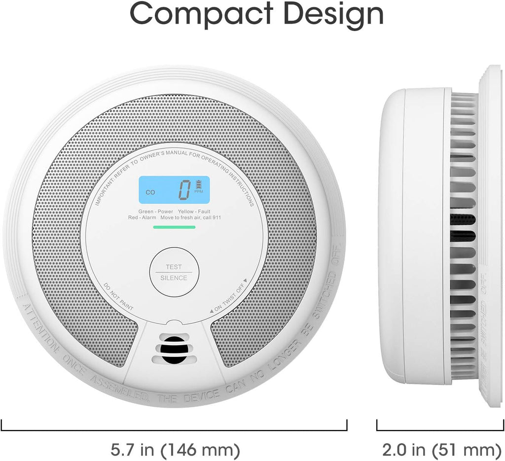 10-Year Battery Smoke and Carbon Monoxide Detector Alarm with LCD Display, Dual Sensor, 5-Pack D12331