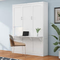 White Full Size Wood Murphy Bed with Desk D853