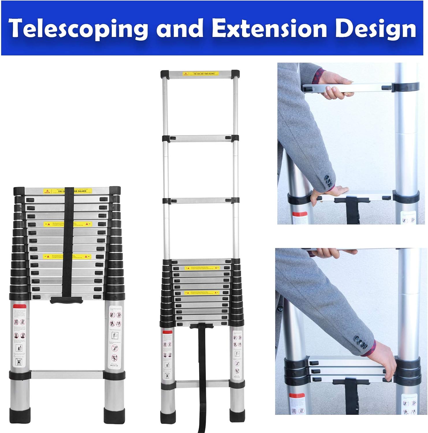 20ft Aluminum Telescoping Ladder Adjustable Height Y7573