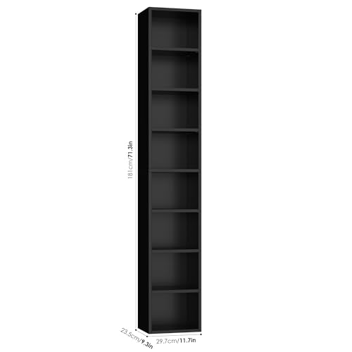 Black/Brown 8-Tier Media Tower Rack with Adjustable Shelves J133398