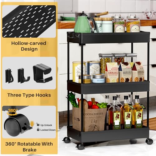 Black 3 Tier Rolling Storage Cart D402