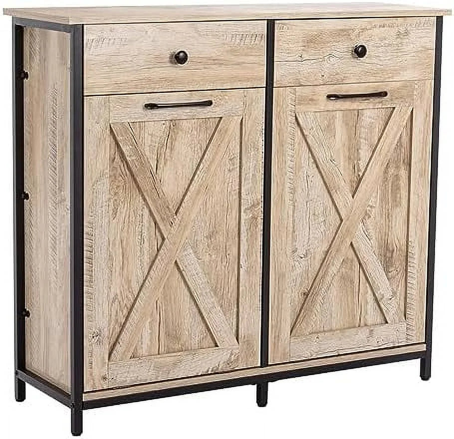 Double Barn Door Style Trash Cabinet with Solid Hideaway Drawer U63316