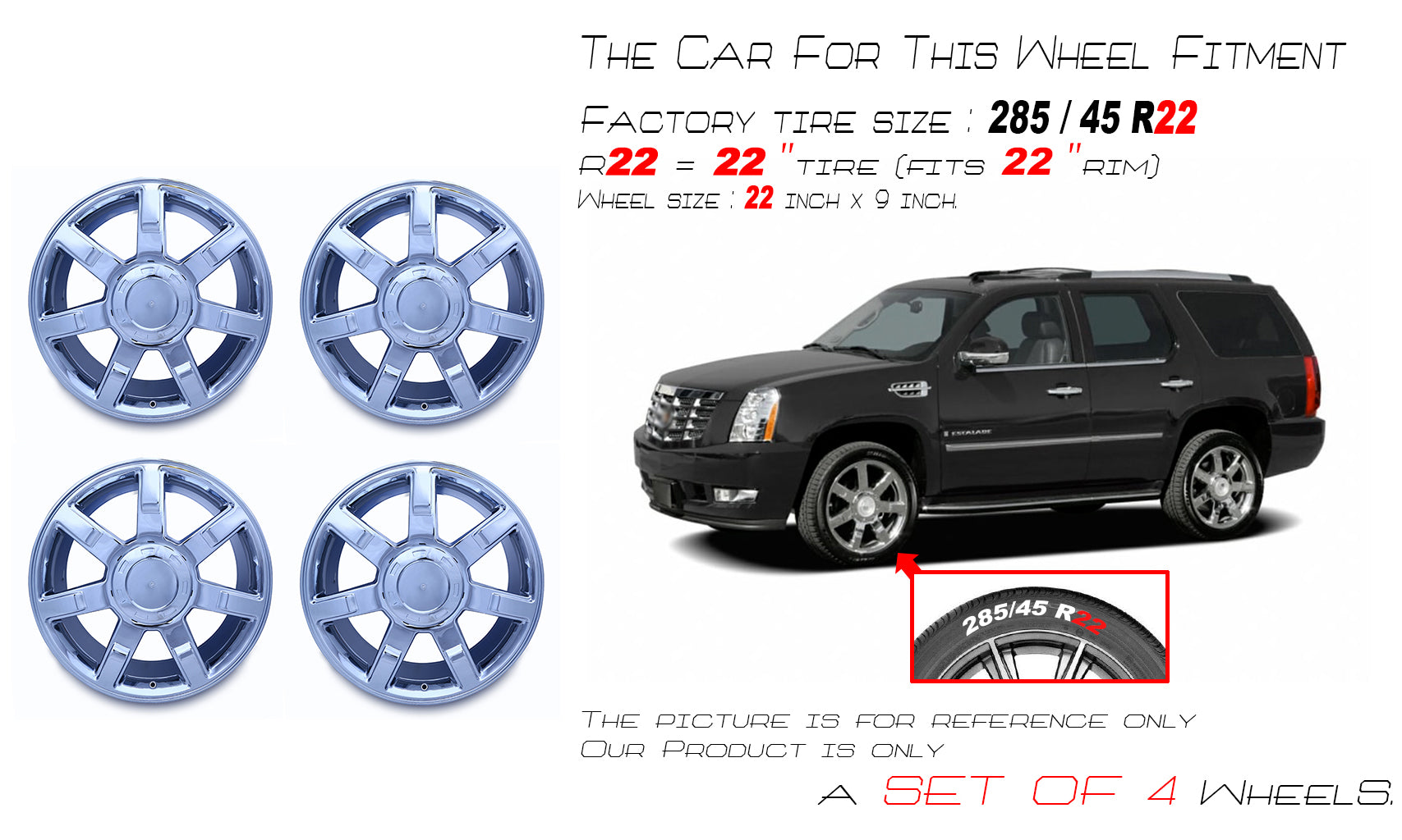 Set of 4 22x9 Chrome Alloy Wheels A347