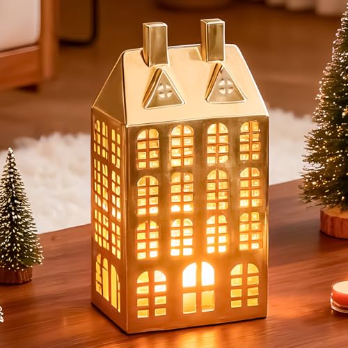 White Ceramic Christmas Village House with Lights G779