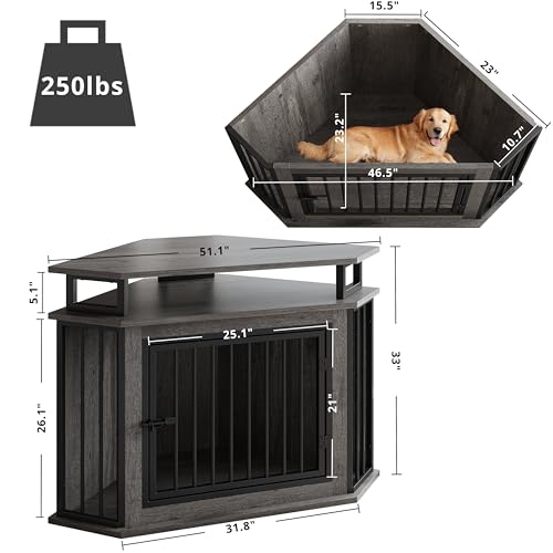 Rustic Brown Corner Wooden Dog Crate with 2-Tier Shelves A389397