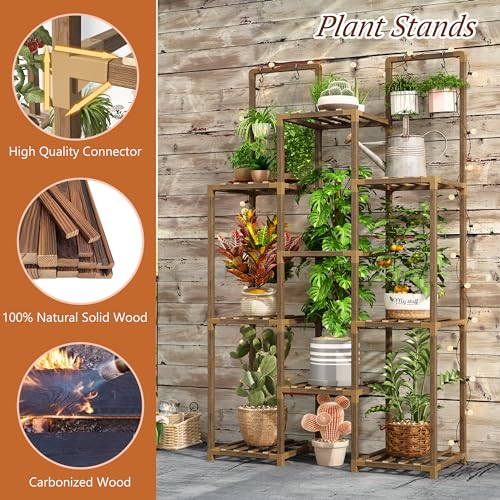 13 Potted Double Rod Wood Plant Stand 56''W*11.6''D*47''H W889584