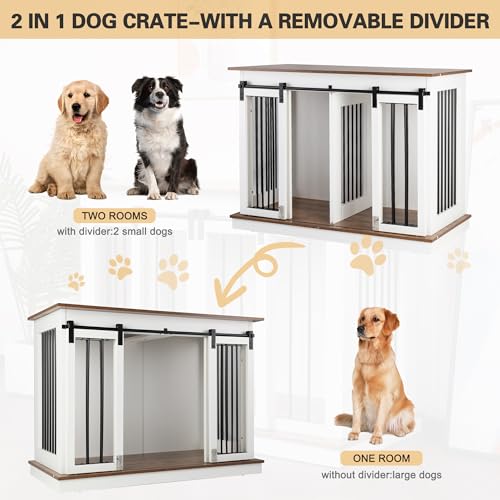 Black 72''W*24''D*35''H Wooden Dog Crate with Room Divider & 3 Drawer Double Doors F488535