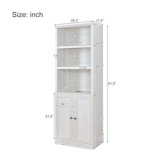 Twin Size Murphy Bed with Storage Bookshelf and USB Charging Station, Folding into a Cabinet, Rustic White H7798