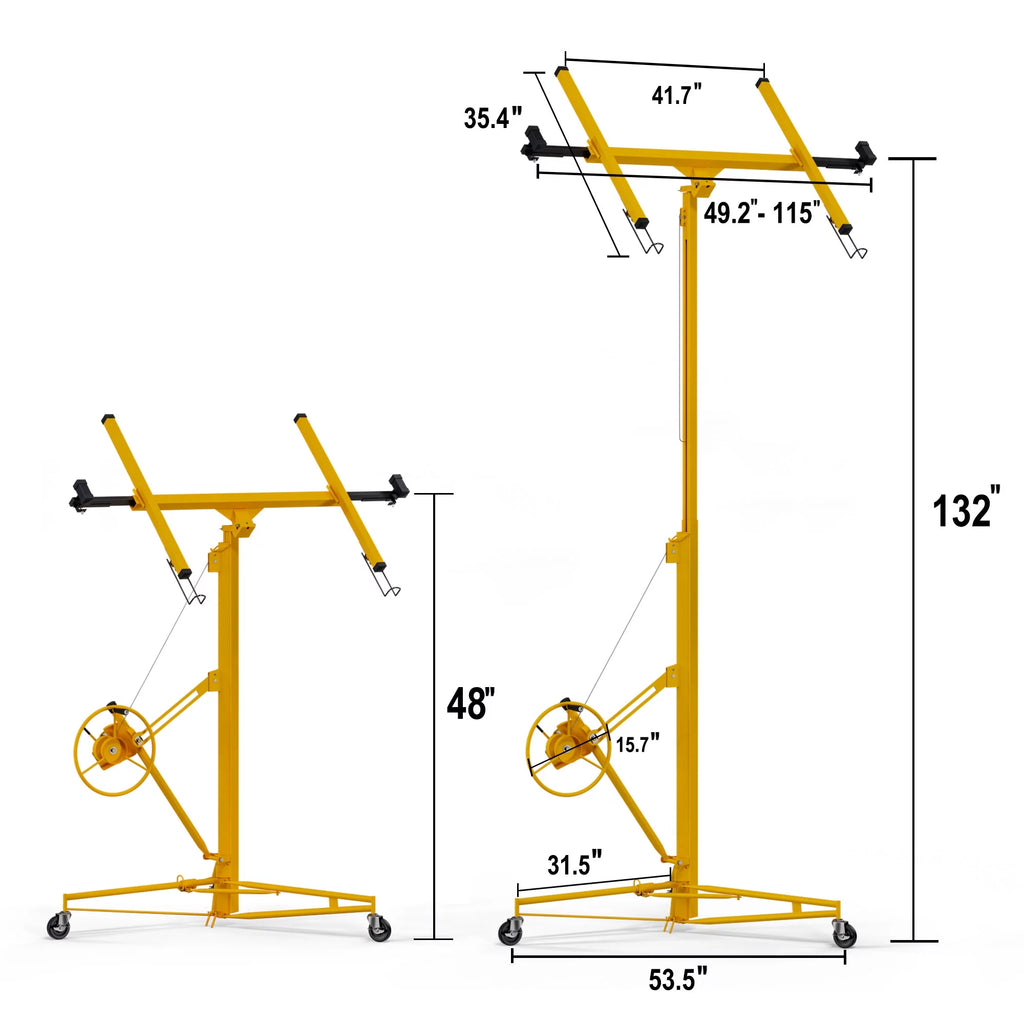 11FT Drywall Rolling Lifter Panel Hoist Jack Tool, Steel, 150lb Capacity, Yellow O81873