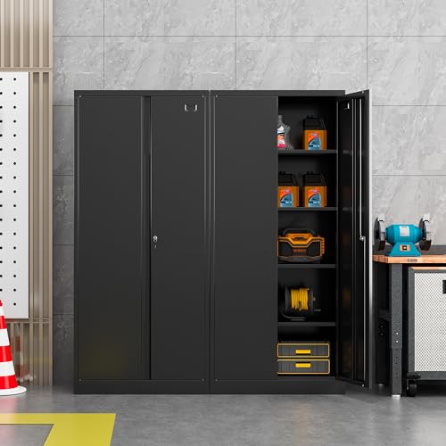 Black 71 inch Metal Storage Cabinet with 2 Doors and 4 Adjustable Shelves Z152
