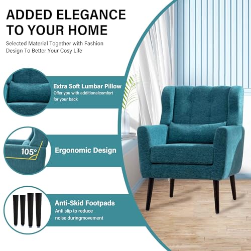 Dark Blue Chenille Fabric Accent Chair Set of 2 F909