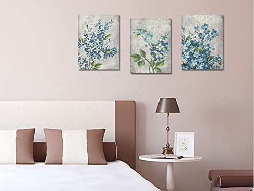 Blue Flowers Canvas Wall Art 12"x16"x3 Panels K60837