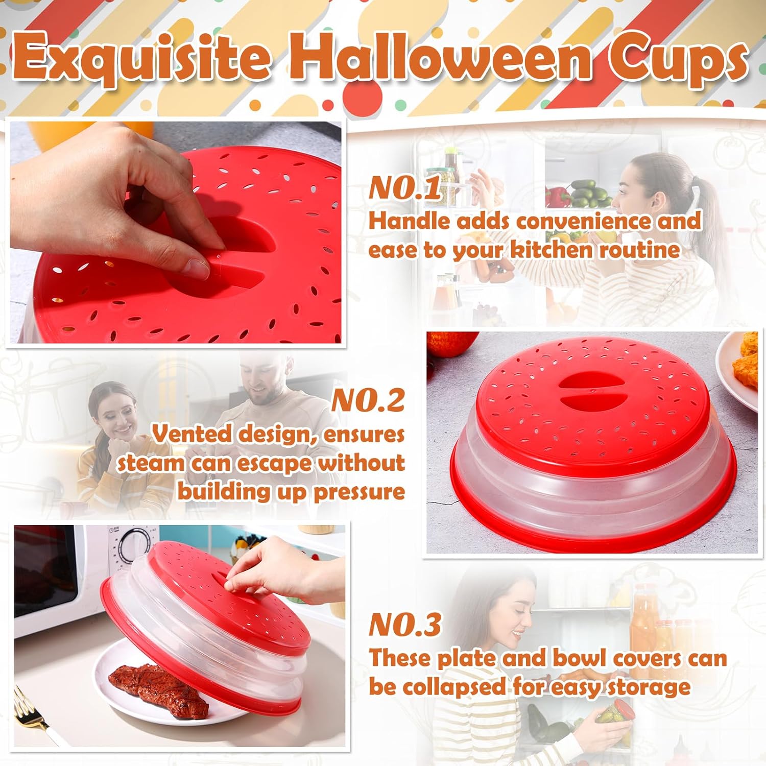 6 Pcs Collapsible Microwave Splatter Cover 3 Size Plastic BPA Free Silicone U3146