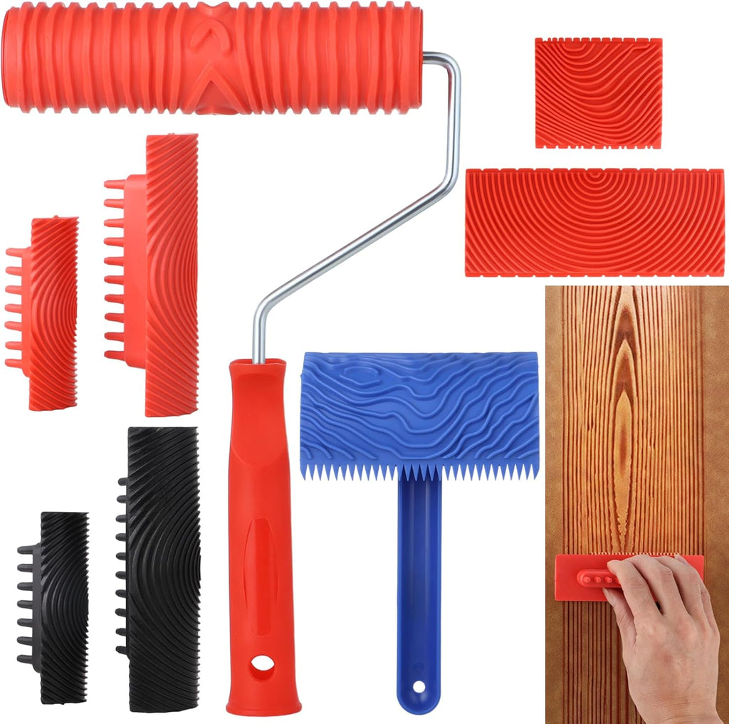 8PCS Wood Grain Painting Tool Set with Handle J52526