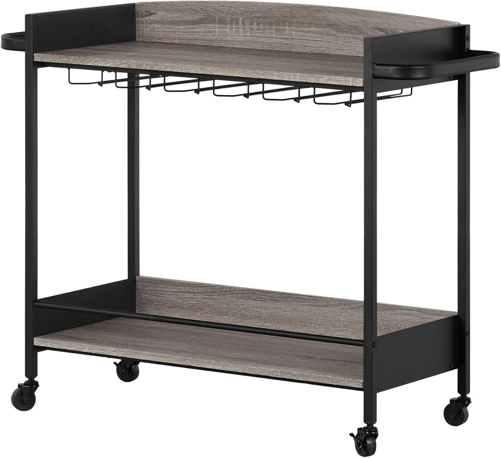 Black and Faux Carrara Marble Mobile Bar Cart P5522