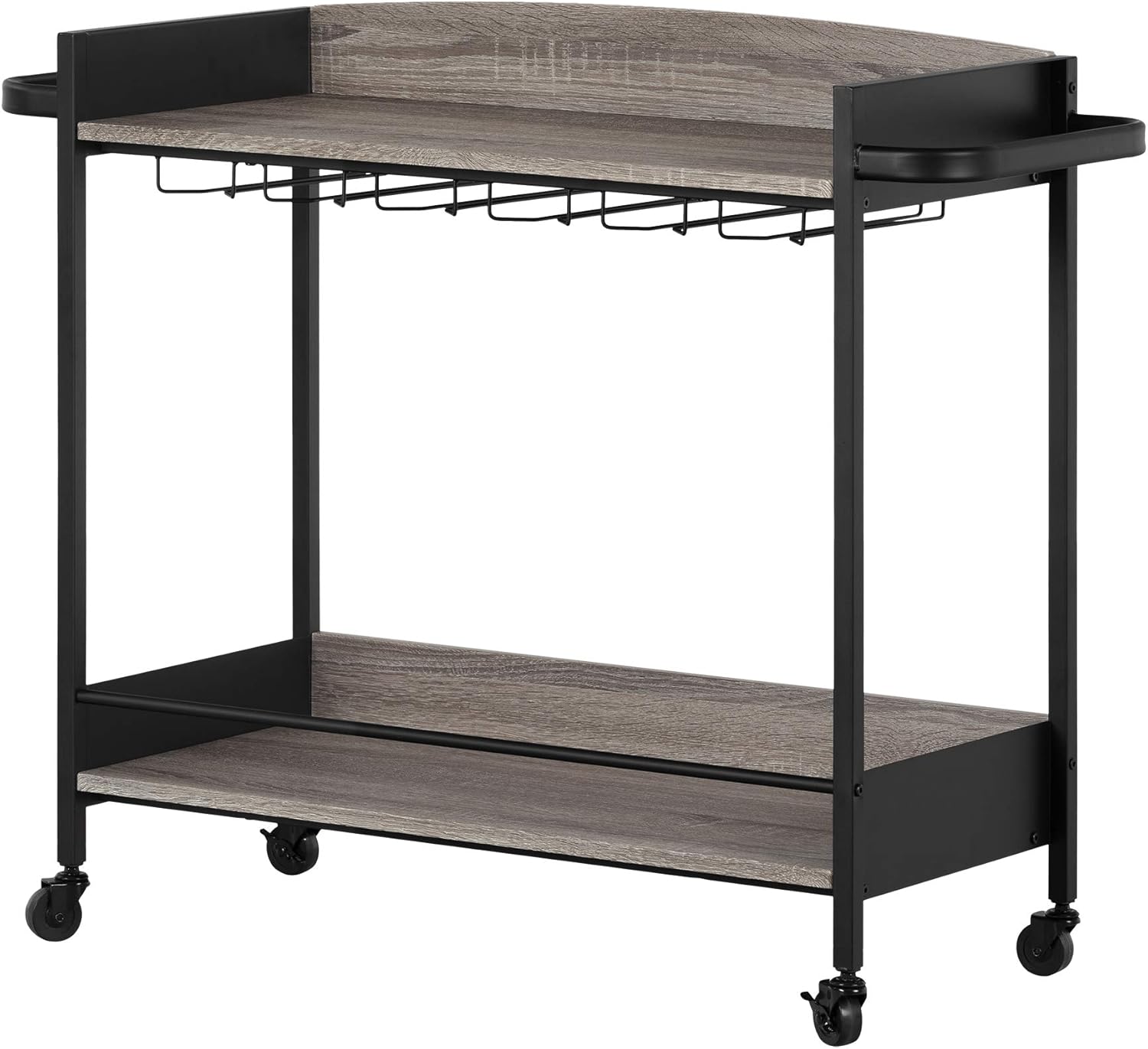 Black and Faux Carrara Marble Mobile Bar Cart P5522