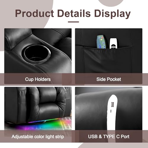 Brown Velvet Power Recliner Sofa with Massage & Heat I6358