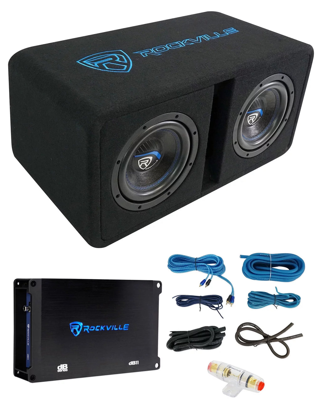 Dual 8" 1600w Loaded Car Subwoofer Enclosure with Amp U4038