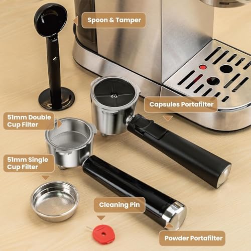 Compact Stainless Steel Espresso Machine with Steam Wand R11636