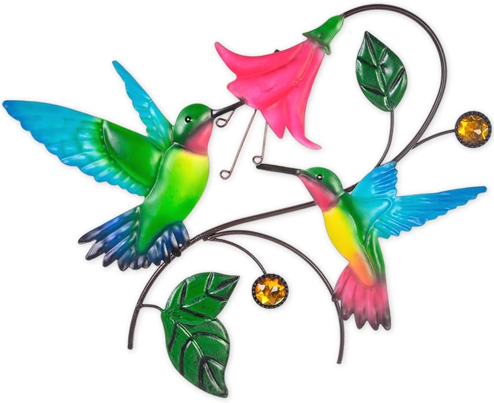 Metal Wall Art Hummingbird With Flower Decor M394734